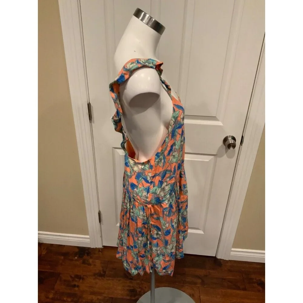 Free People Orange W/ Blue/Green Floral Pattern "Dear You" Dress,  Size Small - Picture 2 of 5